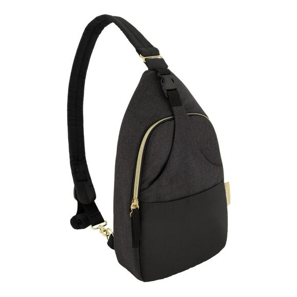 Infantino Black Gray Diaper Bag Sling Backpack Gold Zippers Adjustable Strap - Picture 1 of 9